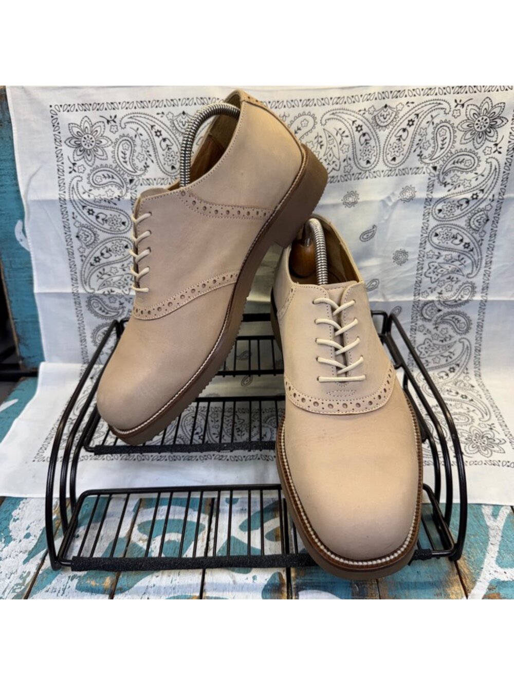 H.S. Trask Tan Nubuck Casual Saddle Oxfords Spotlight Soles Mens Size 10.5 EUC
